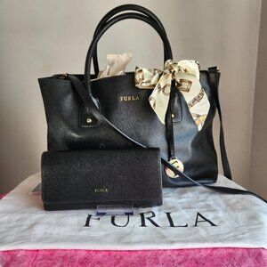Furla Black Saffiano Leather 5 pc tote set EUC